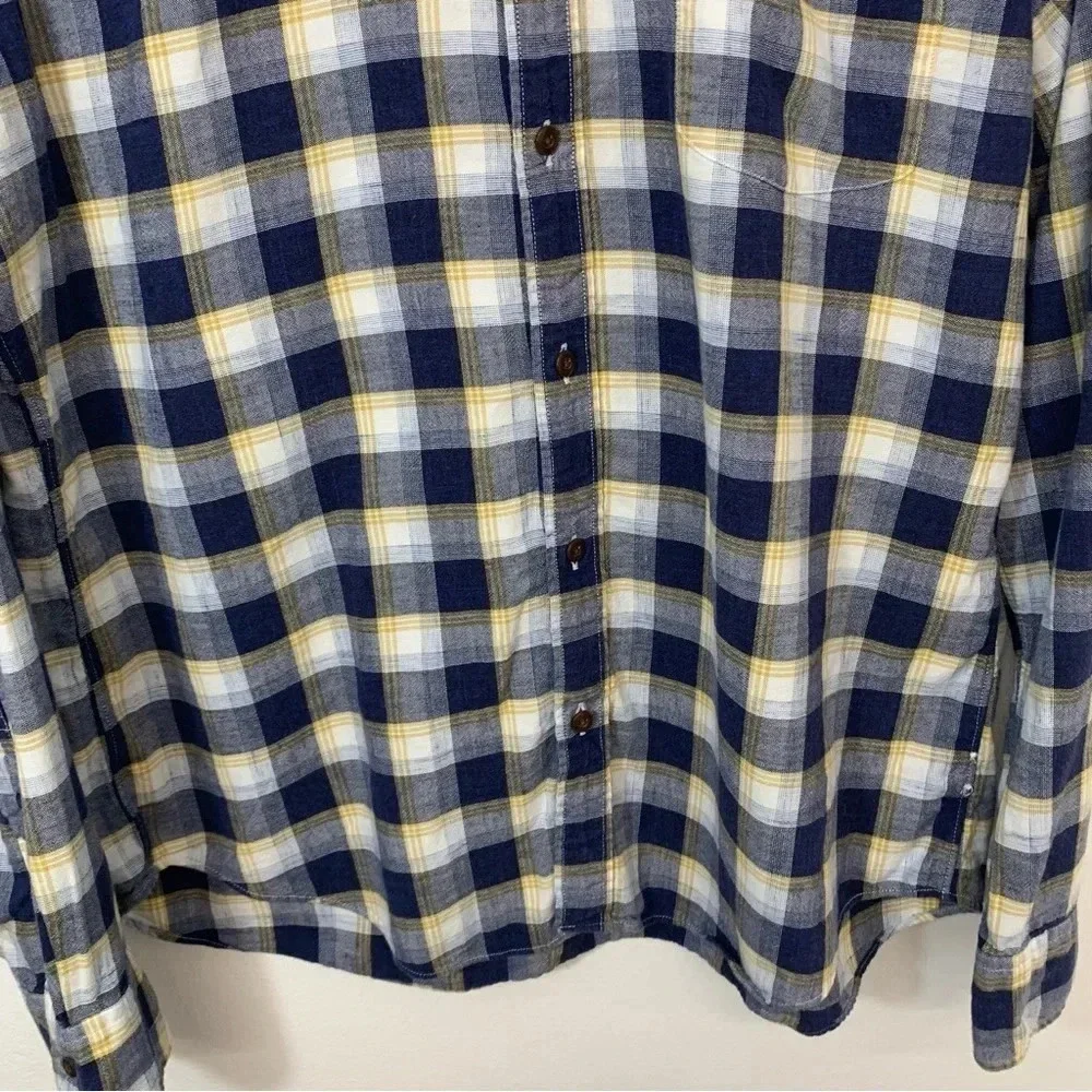 J Crew Shirt Men XL Slim Blue Plaid Homespun Cotton Long Sleeve Casual Workwear